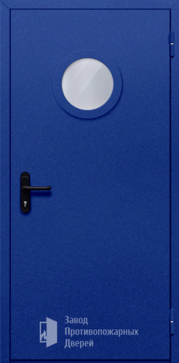 Фото двери «Однопольная с круглым стеклом (синяя)» в Уфе
