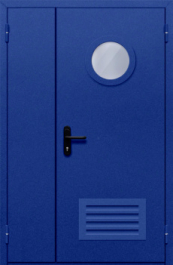 Фото двери «Полуторная с круглым стеклом и решеткой (синяя)» в Уфе