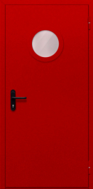 Фото двери «Однопольная с круглым стеклом (красная)» в Уфе