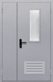 Фото двери «Полуторная со стеклом и  решеткой» в Уфе