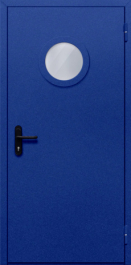 Фото двери «Однопольная с круглым стеклом (синяя)» в Уфе