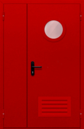 Фото двери «Полуторная с круглым стеклом и решеткой (красная)» в Уфе